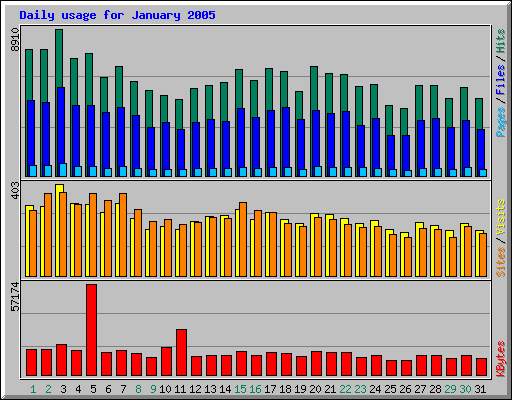 Daily usage for January 2005