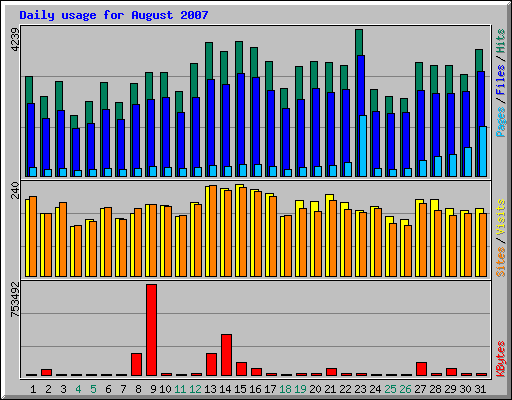 Daily usage for August 2007
